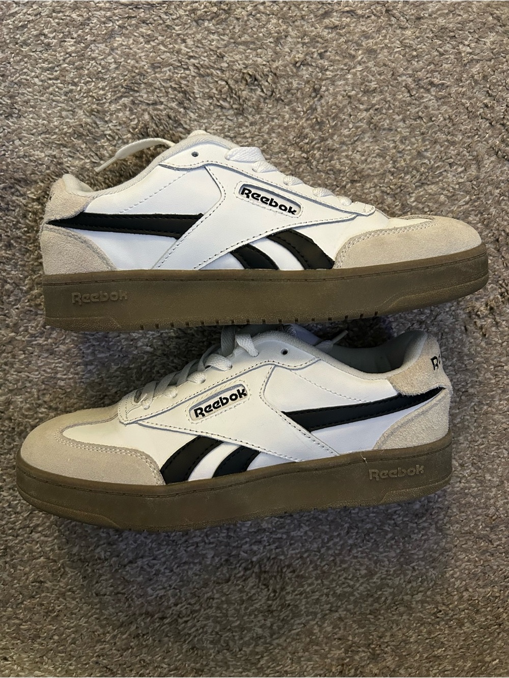 Reebok White and Black Low-Top Sneakers with Tan Sole. Women’s size 7.